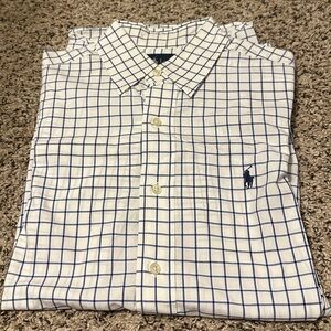 Ralph Lauren Men's White and Blue Grid long sleeve dress shirt.